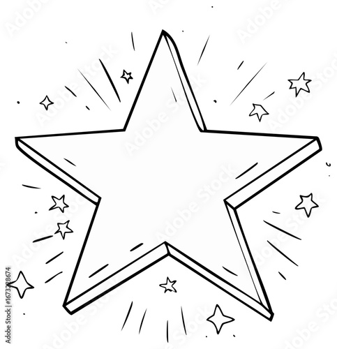 Outlined star design with additional stars and radiating lines