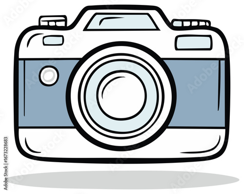 Stylized Illustration of a Vintage Style Camera with a Blue Front Panel