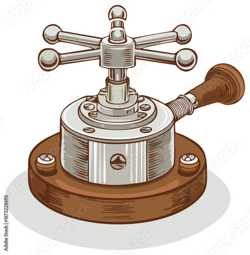 Illustrated mechanical device, vintage steampunk design