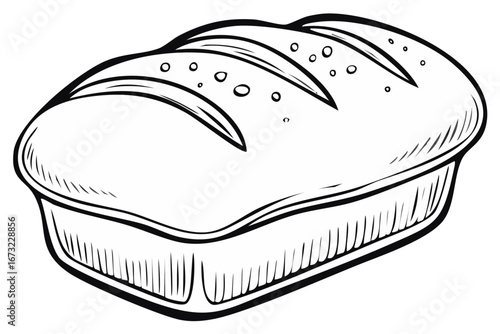 Loaf of Bread Outline Sketch.  Hand-drawn illustration of baked bread in a form for cookbooks.