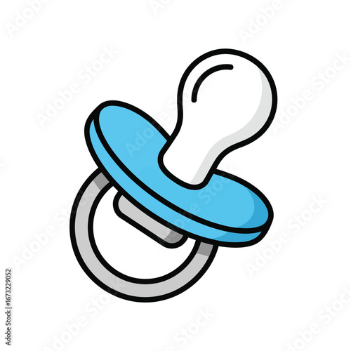 Vector illustration of a blue baby pacifier with a white nipple and a gray ring, isolated on a