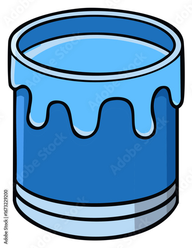 Blue paint can with dripping paint artwork illustration isolated on white background