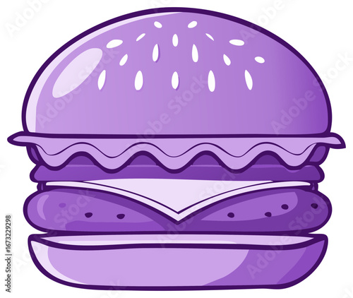 Simplified purple burger illustration for food and restaurant concept