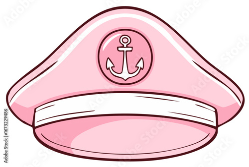 Cartoon Pink Captain Hat with Anchor Insignia Vector Illustration