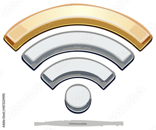 Golden and Silver Wi-Fi Signal Symbol with 3D Style