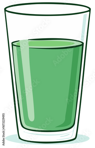 Vibrant green juice or smoothie in clear glass isolated illustration