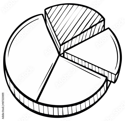 Monochrome hand drawn pie chart depicting data analysis and business division