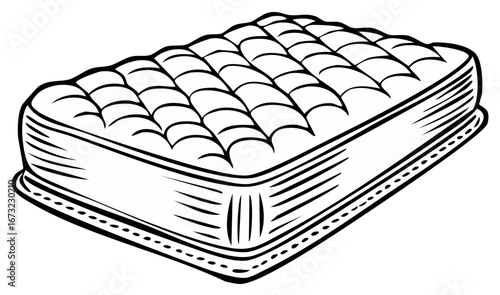 Comfortable Quilted Mattress with Piping Border in Simple Clean Black and White Illustration Style for Interior Decor and Sleep Needs