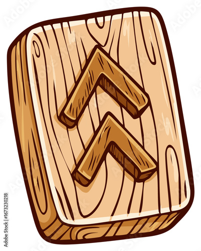 Wooden Rune Symbol Carved Illustration. Geometric Scandinavian Runes Design.