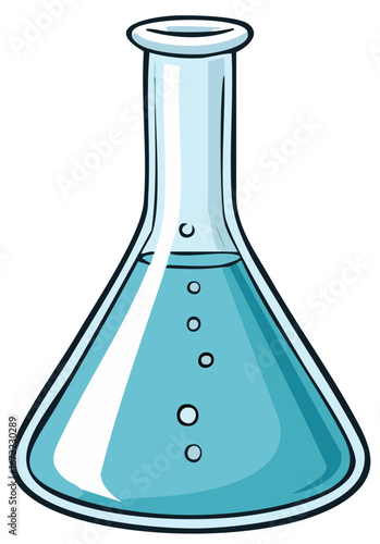 Cartoon Erlenmeyer Flask with Liquid Science Experiment Chemistry