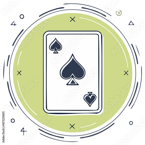 Ace of Spades Playing Card in Circular Design with Abstract Elements