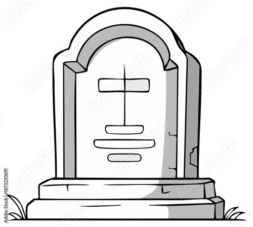 Cartoon gravestone illustration with a cross and blank inscription space for memorial or Halloween