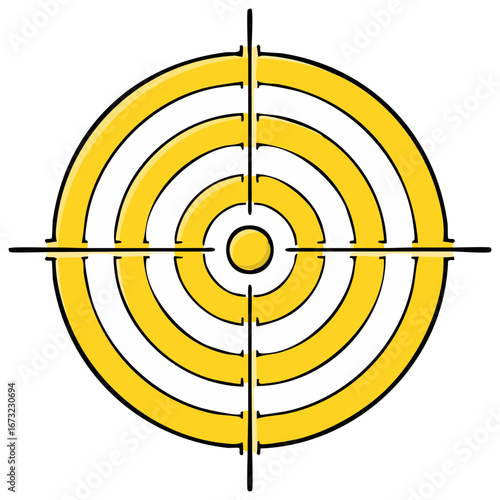 Cartoon style yellow target bullseye icon with crosshairs for business goal success or achievement