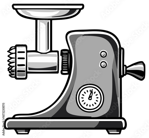 Vintage style manual meat grinder in monochrome tones for food preparation tasks