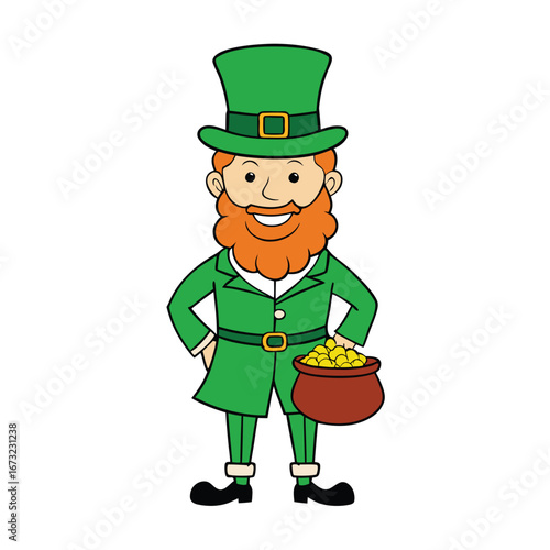 leprechaun with pot of gold on white background.eps