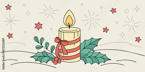Festive candle clip art for  25 December 2025 Christmas day on dark isolated backdrop.
