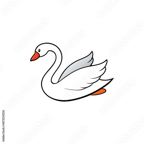 swan gliding on white background.eps