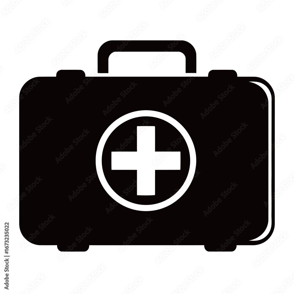 Fototapeta premium black and white silhouette of a vector first aid kit on a white background