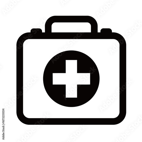 black and white silhouette of a vector first aid kit on a white background