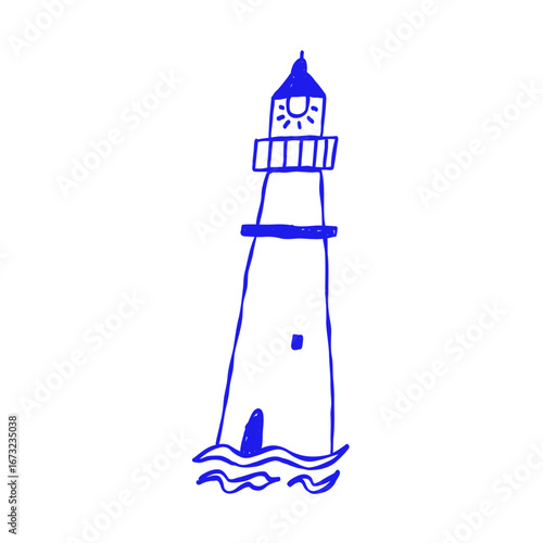 Sea Lighthouse Marine Vintage Element. Vector Ocean Illustration