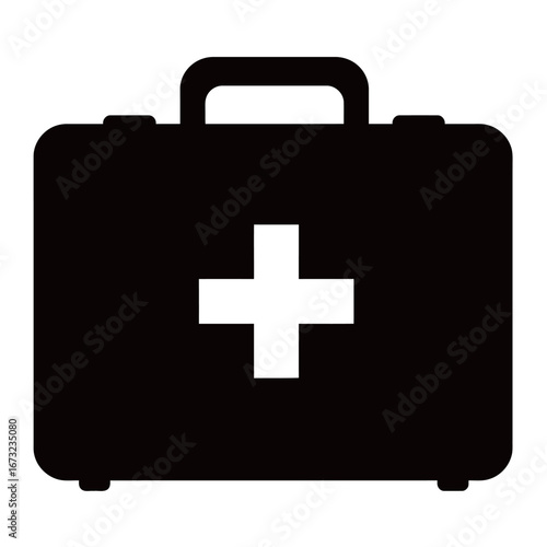 black and white silhouette of a vector first aid kit on a white background