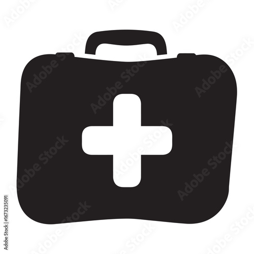 black and white silhouette of a vector first aid kit on a white background