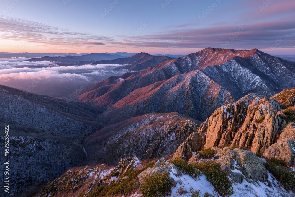 Obraz premium Colorful Mountain Sunrise Panorama Viewpoint