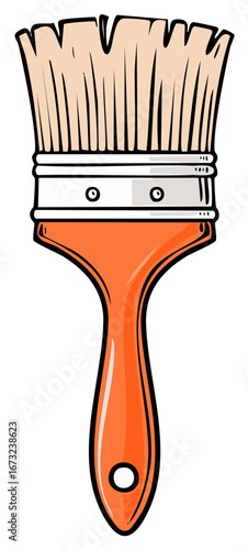 Orange paint brush with bristles, painting tool, home improvement concept and construction equipment
