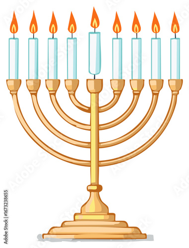 Hanukkah Menorah with Lit Candles Celebration Illustration