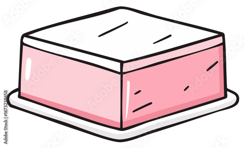 Isometric pink dessert cake illustration for kids design and food recipe concept on a serving platter.
