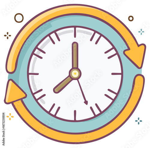 Around the clock concept icon with a circular arrow symbol for time management and schedule