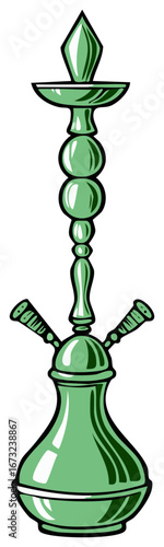 Traditional green hookah water pipe vector illustration for shisha lounge and bar