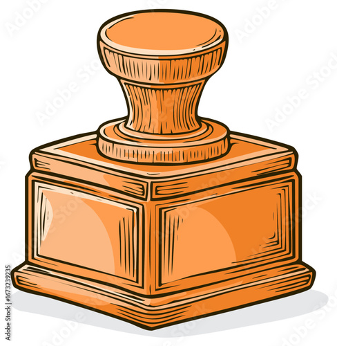 Vintage Rubber Stamp with Orange Handle and Engraved Base