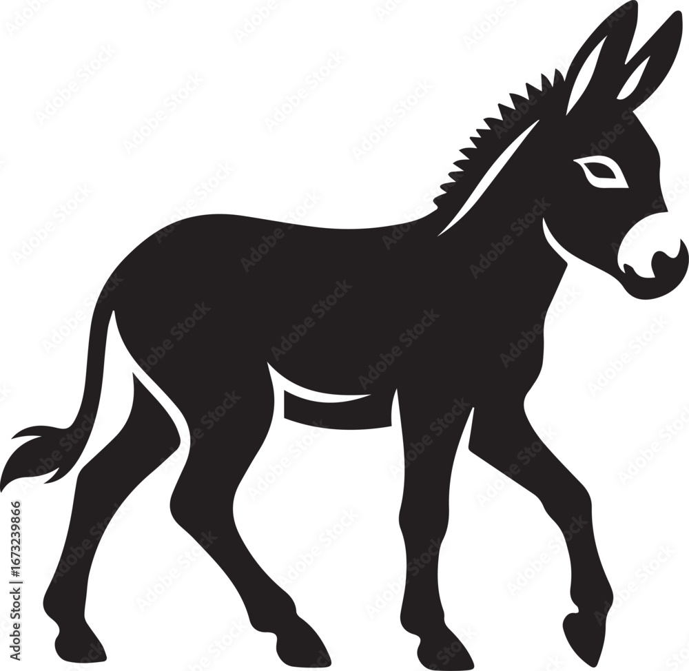 Fototapeta premium Black Silhouette Donkey Vector Illustration Isolated on White Background