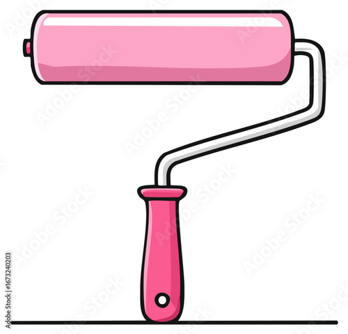 Bright pink paint roller icon for home improvement and creative wall painting