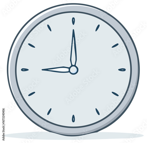 Cartoon illustration of clock displaying nine o'clock, time management