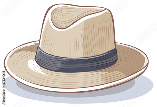 Classic Panama Hat Illustration Hand Drawn Style Summer Vacation Fashion Accessory