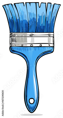 Blue bristle brush, painter tool with a plastic handle for wall painting, sketch art