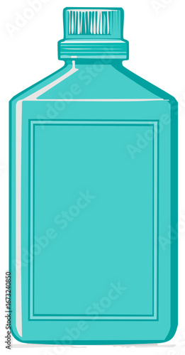 Simple teal bottle with cap and blank label vector illustration