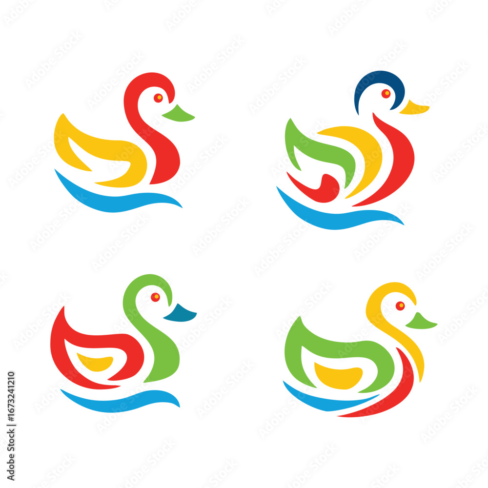 Fototapeta premium Colorful Abstract Duck Logo Vector Set