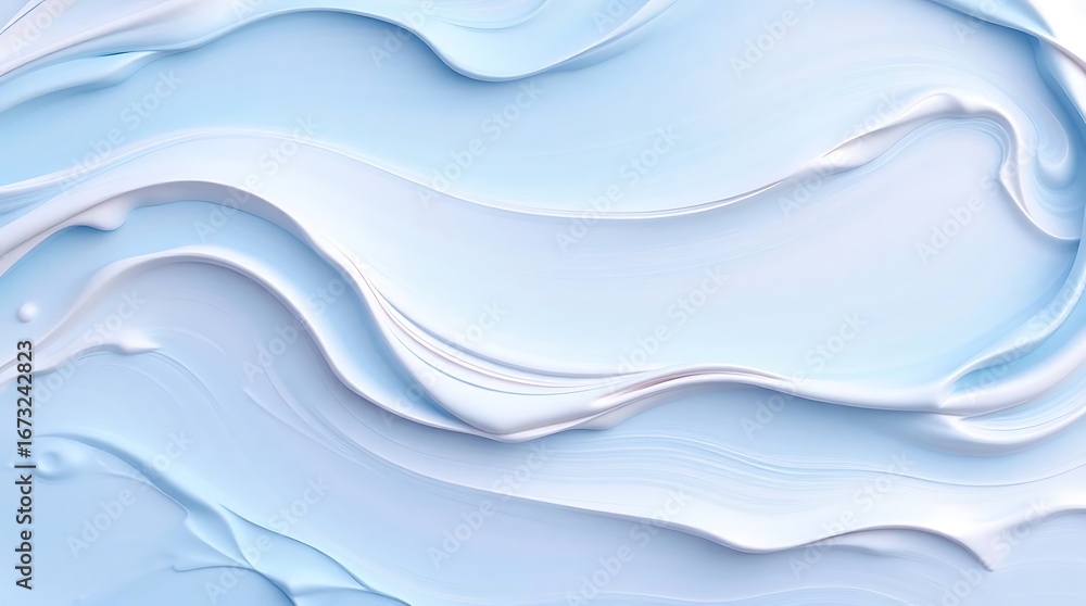 Obraz premium Abstract brush paint design of light blue wavy lines creating a silken texture on a curved background