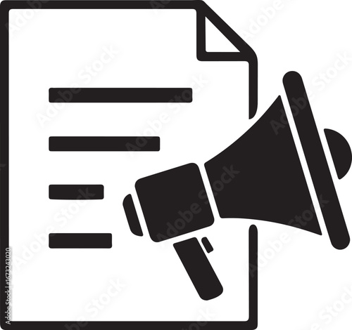 Announcement document with silhouette megaphone symbolizing public declaration