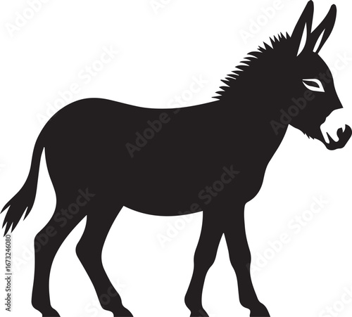 Black Silhouette Donkey Vector Illustration Isolated on White Background