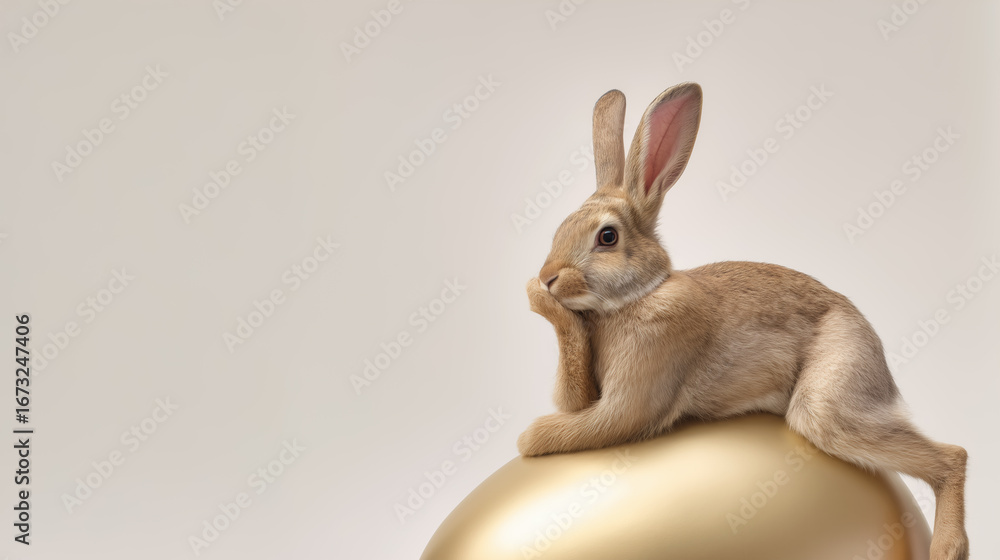 Obraz premium Thoughtful Rabbit on Golden Egg