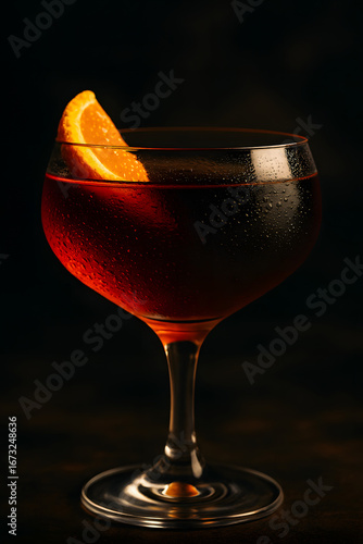 Stylish Cocktail with Garnish and Ice in Low Light Bar Scene