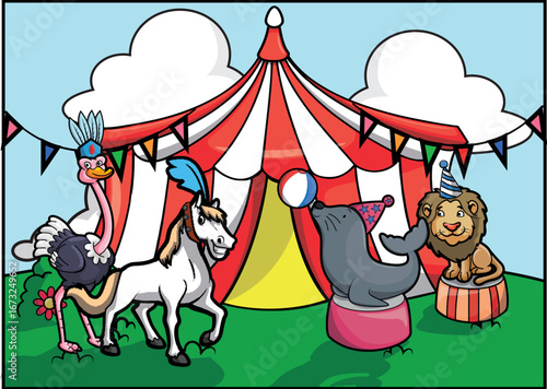 Cute Circus Animal baground Illustration Vector Design