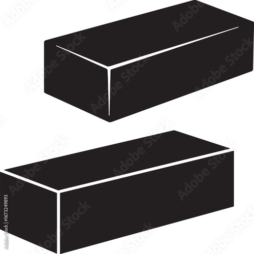 Two identical black rectangular prisms shown in a minimalist silhouette style