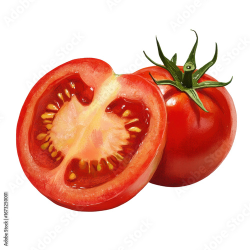 Wallpaper Mural Fresh Tomato: A close-up shot of a ripe, succulent tomato, showcasing its vibrant red exterior and juicy, flavorful interior. A healthy ingredient for your diet, captured in stunning detail.  Torontodigital.ca