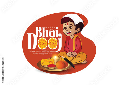 Illustration featuring a brother and sister celebrating Bhai Dooj with festive traditions, showcasing family bonding and cultural warmth.