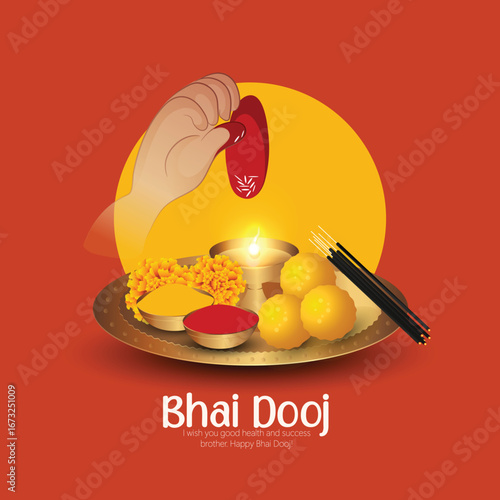 Illustration featuring a brother and sister celebrating Bhai Dooj with festive traditions, showcasing family bonding and cultural warmth.